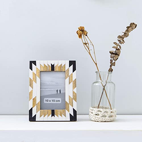 Nikky Home Geometric Wooden Photo Picture Frame 4X6 Boho Style Mango Wood For Tabletop Display #TOP1