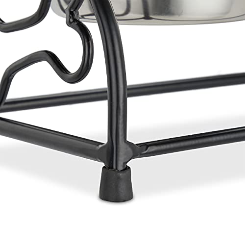 Relaxdays Hunde-Napfset mit Halterung, Napfständer Hunde & Welpen, 2 Edelstahlnäpfe je 300 ml, Futterbar, schwarz/Silber