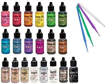 Ranger Tim Holtz MEGA Bundle - All 12 Alcohol Pearls, All 7 Metallic Mixatives,Plus Pitch Black Alcohol Ink with Bonus PTP Blending Sticks