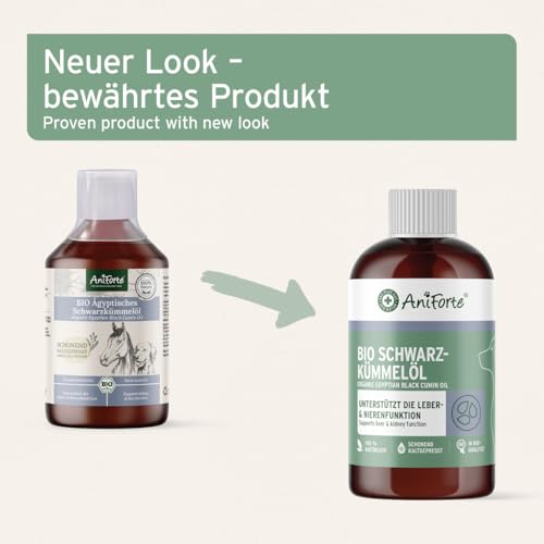 AniForte Bio Ägyptisches Schwarzkümmelöl für Hunde & Pferde 500ml - Kaltgepresstes, natürliches Schwarzkümmel Öl, Barf Zusatz in Premium Qualität, Recyclebare Verpackung