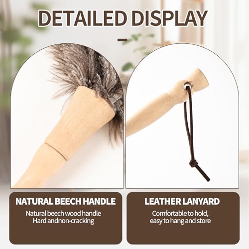 Image of Ostrich Feather Duster 12 Inch Handheld Duster Supplies, Wooden Handle Feather Duster for Cleaning Keyboard Home Car Office (Natural)