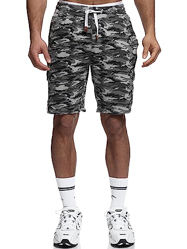 Indicode Herren White Rock Sweatshorts mit 5 Taschen aus 100% Baumwolle | Cargoshorts für Männer Charcoal Mix, L