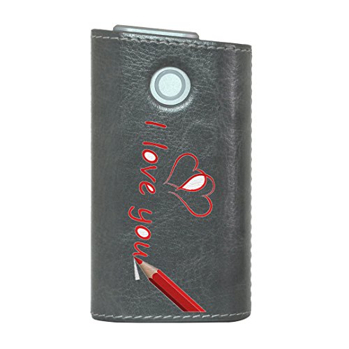 glo グロー グロウ 専用 レザーケース レザーカバー タバコ ケース カバー 合皮 ハードケース カバー 収納 デザイン 革 皮 GRAY グレー 英語 LOVE 赤 009657