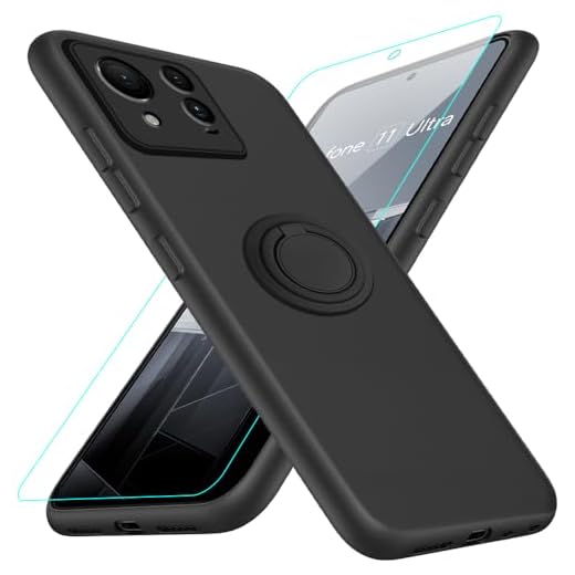 Capa para celular ASUS Zenfone 11 Ultra com protetor de tela de vidro, suporte de anel giratório de 360° com suporte/suporte de silicone TPU à prova de choque capa protetora para ASUS Zenfone 11 Ultra