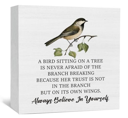 Nitelat A Bird Sitting on a Tree Is Never Afraid Inspirational Sign - Inspirational Motivational Bird Shelf Desk Decor, Inspirational Motivational Birds Wooden Box Signs Decorative Signs & Plaques