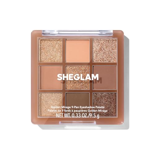 SHEGLAM Eyeshadow Palette 9-Color Ultra-pigmented Shimmer & Matte Shades, Vegan & Cruelty-free-Golden Mirage