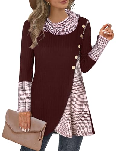 Miusey Cowl Neck Tunic Sweaters Fall Tunic Tops for Women