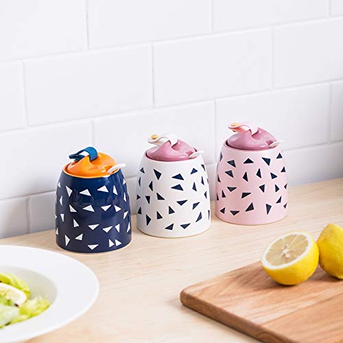 XYNSNDB GaRcan Bottiglia di condimento in Ceramica di Silicone con Cucchiaio Scatola di spezie Organizer per la casa Strumento da Cucina per Sale, Pepe, Zucchero (Rosa)