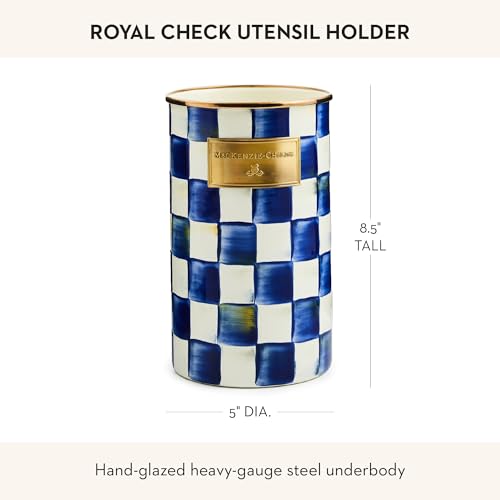 Image of MACKENZIE-CHILDS Enamel Utensil Holder, Blue-and-White Royal Check