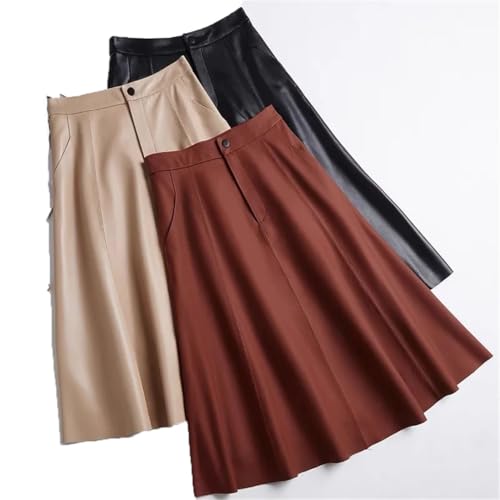 Women Leather Skirt Female A-Line Big Hem Pleated Long Skirt Office Work Casual Umbrella Skirt2