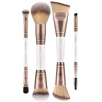 Luvia Mirage 4|8 Duo Brush Set - 8-in-4 Vegan Makeup Brush Set with Blender, Shader, Buffer, Blush & Contour for Face & Eyes