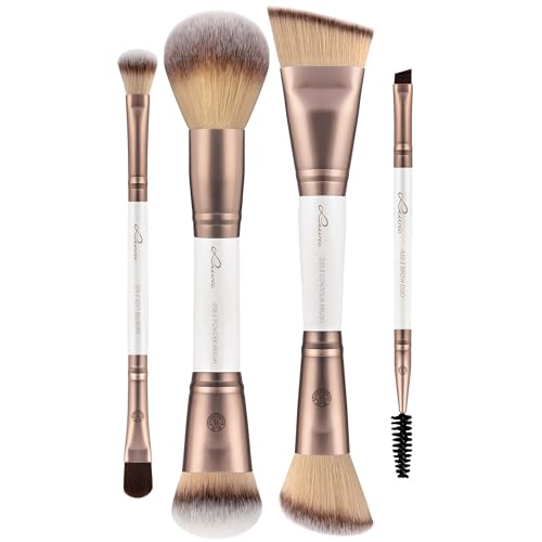Luvia Mirage 4|8 Duo Brush Set - 8-in-4 Vegan Makeup Brush Set with Blender, Shader, Buffer, Blush & Contour for Face & Eyes