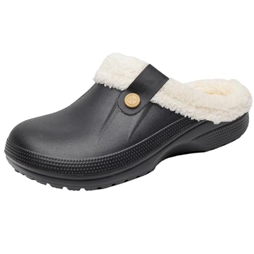 Fur Lined Clogs for Women Warm Fuzzy Slippers Fleece Lined Clogs Winter Mules Slip On Plush Bedroom Shoes, Waterproof Indoor Outdoor Slipper for Women Men Non Slip House Slippers Unisex