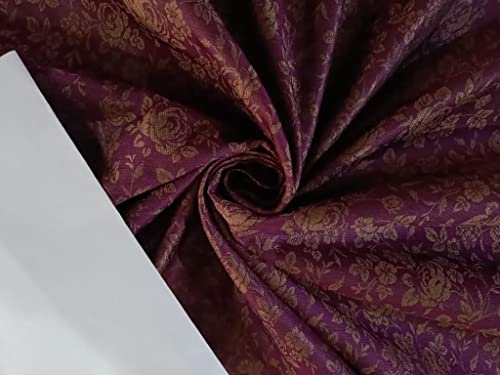 Brocart de soie aubergine tissu jacquard luxe au mètre pour couture BRO854