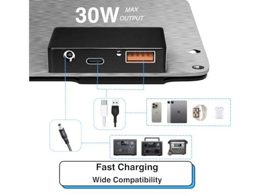 30 Watt Panel Solar Charger USB, 30w Portable Solar Panel, 12 Volt Waterproof high Efficiency Foldable Solar Panel, Fast Charging Solar Charging Station, Solar Panels for Camping, rv, Outdoors. - Image 4