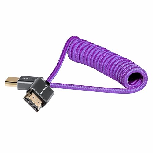 Image of KONDOR BLUE x Gerald Undone | Full HDMI 2.0 Type A Male to Male 12 inch- 24 inch Coiled Braided Cable | 4K 60Hz 18Gbps, HDR, 3D, Reinforced | for On-Camera Monitors & Recorders + More | Purple