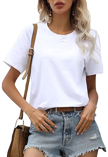 RightPerson Women's Casual Loose Short Sleeve Crewneck T-Shirts Solid Color Basic Summer Tops