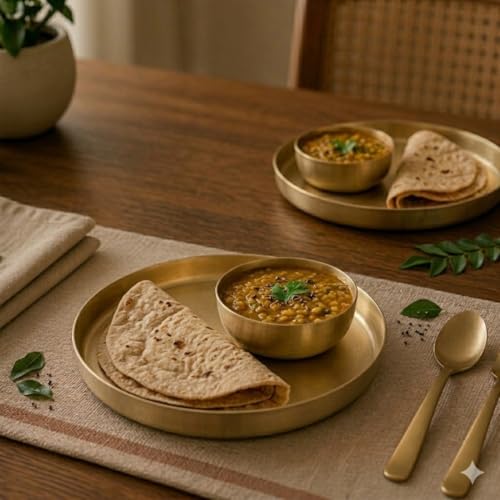 Image of Brass Kumcha Plate (10 inch) | Pure Brass Dining Thali | Traditional Elegant Serving Plate | Lightweight, Durable & Easy to Maintain | Premium Brass Plate for Daily Use & Gifting