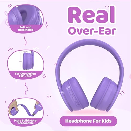Image of MIDOLA Kids Headphones Bluetooth 5.4 Wireless 68H Play Time Volume Limit 85 /94dB Over-Ear Foldable Headset,Type-C Fast Charging,Wired Aux Mic for Toddler Child Pad Tablet Light Purple