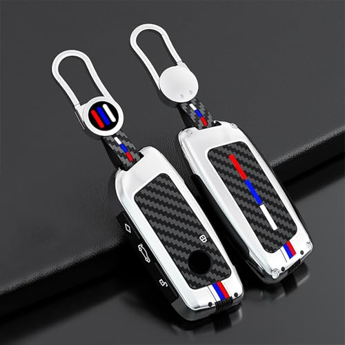 Coque de clé BMW en alliage de zinc et motif carbone argenté haut de gamme
