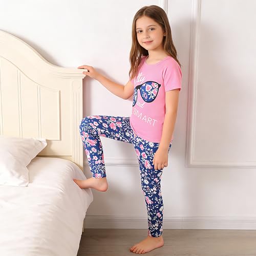 Image of 4-7T Kids Toddler Girls Print Outfits Short sleeved Flower Printed Top+Flower Print Pants Set