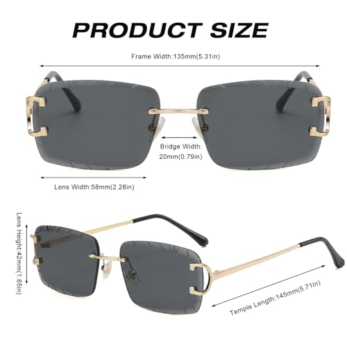 Image of Retro Rimless Rectangle Sunglasses for Men Women Luxury Frameless Square Trendy Shade Diamond Cutting Eyewear