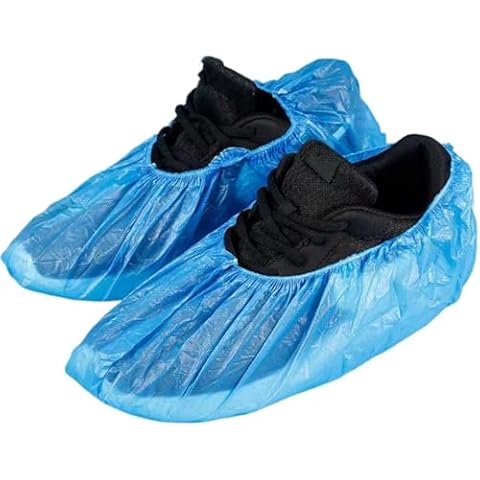 100 Pack Shoe Covers Disposable Non Slip, Premium Waterproof and Recyclable Shoe Booties Covers for Indoors, Fits Up To 11 US Men and 13 US Women Size(50 Pairs Blue) (Blue) Cover