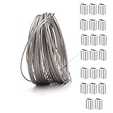 Ailenlan 台風対策 固定 ステンレス ワイヤーロープ ワイヤー テント 物干しロープ wire rope 直径1.5mm 長さ10M 7×7構造 切断荷重165kgf（SUS304） 8文字型アルミスリーブ付き 20個 耐食性 工事 アンテナ固定 地震対策 落下防止 林業 DIY フェンス (直径1.5mm 長さ10Ｍ 8文字型 20個入り)