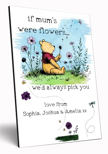 Image of Personalised Wooden Wall Art Winnie the Pooh Quote A4 Watercolour Print for Mother's Day Birthday Christmas Customised Gift Mum Grandma Nanny