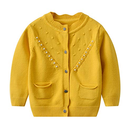 2020 Children Toddler Baby Girls Winter Autumn Clothes Daisy Knitted Cardigan Sweater Knitwear Tops (110 (3-4Y), Yellow-2)