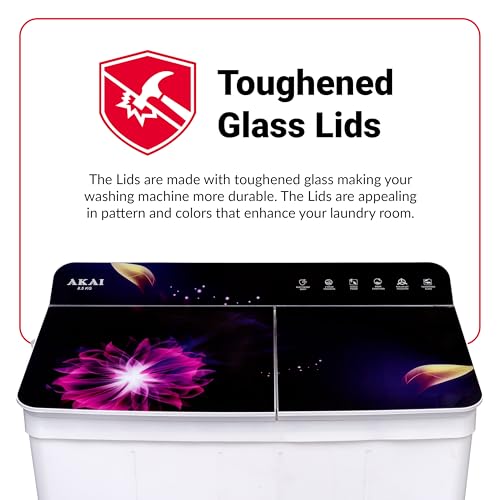 Image of Akai 8.5 Kg, 5 Star, Semi Automatic Top Loading Washing Machine (AKSA-85DVFG) Black Voielt flower Glass with Black base full glass