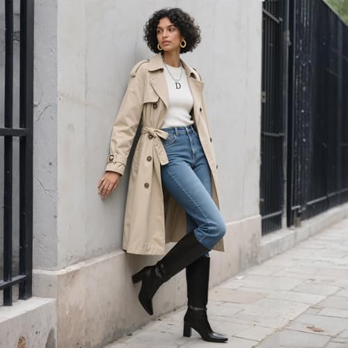 Womens Black Knee High Boots Chunky Heel Pointed Toe Classic Knee High Boots for Women Tall Boot Winter Fall Fashion Boot Size 7.54