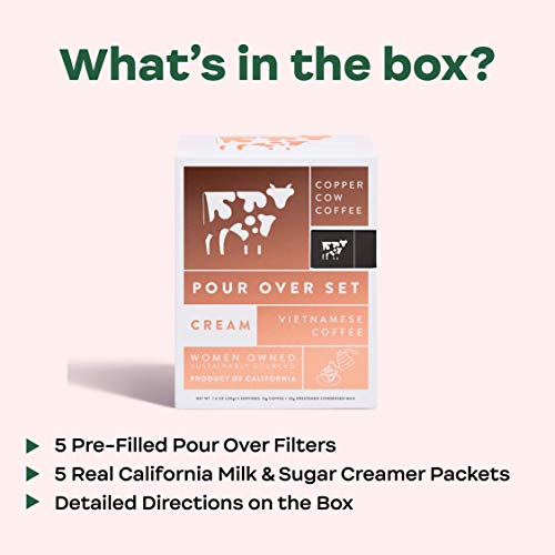 Copper Cow Coffee Vietnamese Pour Over Coffee Filters with California Sweetened Condensed Milk – Single-Serve and All-Natural Pre-Filled Coffee Filters – Classic (5 Pack) - Thumbnail 4
