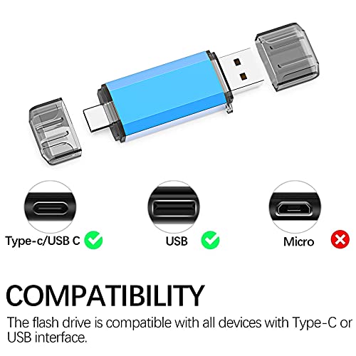 Alihelan H001-BLUE-32GB Usb C Flash Drive, Alihelan 2 In 1 Otg Dual Type C Thumb Drive 32 Gb Usb 3.0 Pen Drive Memory Stick Photo Stick For Usb-C Smartphone Tablet Mac Pc Computers Macbook Laptop thumb #3