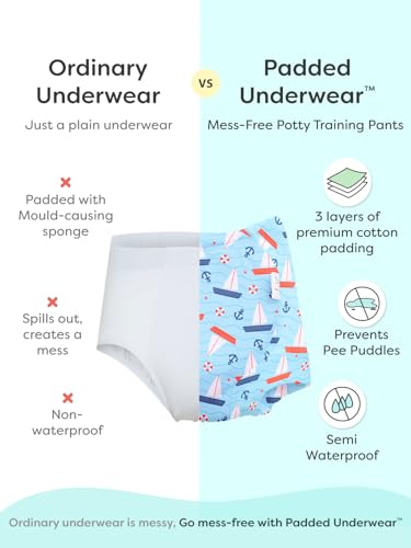Image of superbottoms Padded Underwear for Babies & Toddlers, 3 Layers of Premium Cotton & DryFeel Layer, Ideal for Diaper-Free Time & Mess-Free Potty Training Pants, 6 Pack