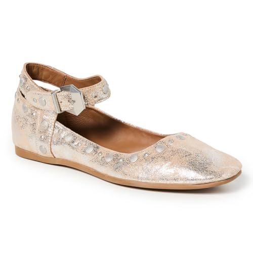 Women's Stud Mary Jane Flats Metallic Square Toe Ballet Flats Ankle Buckle Strap Comfy Ballerina Shoes