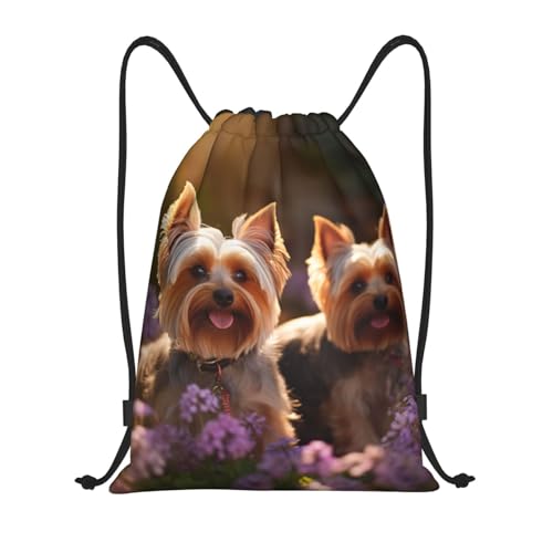 Yorkie Floral print Drawstring Bag Sack Gym Bag Ditty Bag for Gym Traveling, Hiking, Yoga, Shopping for Adult