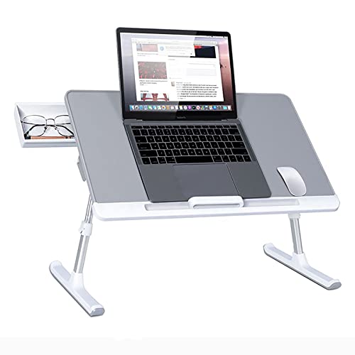 FYHKF Lapdesks Laptop-Schreibtisch mit Aufbewahrungsschublade, Faltbare Beine, Höhe und Winkel einstellbar, Laptop-Betttisch, tragbarer Lap-Schreibtisch, Schlafsäle zum Lesen, Film auf dem Bett/Sofa Cover