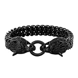 HAQUIL Viking Bracelet for Men, Black Plated Stainless Steel Viking Wolf Head Mesh Chain Bracelet, Wolf Bracelet, Norse Jewelry Gift