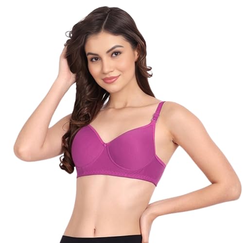 Image of Padded Everyday Bra for Women - Made of Pure Cotton Full Coverage Non Wired Seamless Pushup Soft Cup for T-Shirt Saree Dress Sports Garment for Daily Use Everyday