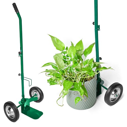 Goletio Potted Plant Mover Dolly With Flat-Free Rubber Wheels - Heavy-Duty Plant Pot Mover Caddy With Adjustable Grip And Foldable Handle For Indoor And Outdoor - With Protective Gardening Gloves cover