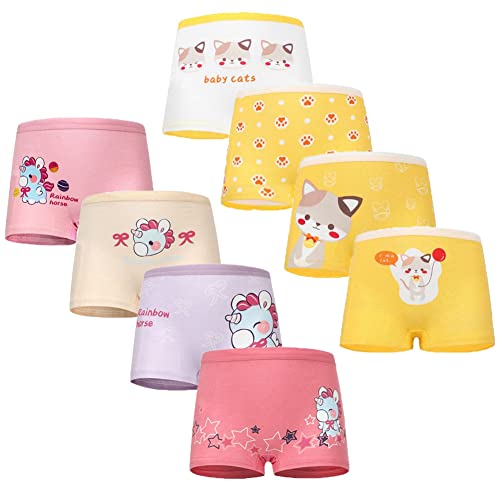 FedMois Mädchen Boxershorts Unterhosen Baumwolle Pantys Unterwäsche 8er Pack, Einhorn und Katze, Gr. 116-128 Cover
