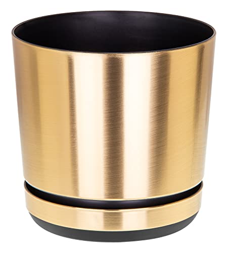 KORAD GOLD Flower Indoor Plant Pot with Saucer – Modern Decorative Plastic Planter with Drainage Holes for Indoor Plants, Succulents, Herbs, Orchids, and Flower Gardening-(Gold, 10.4 inches (26 cm))