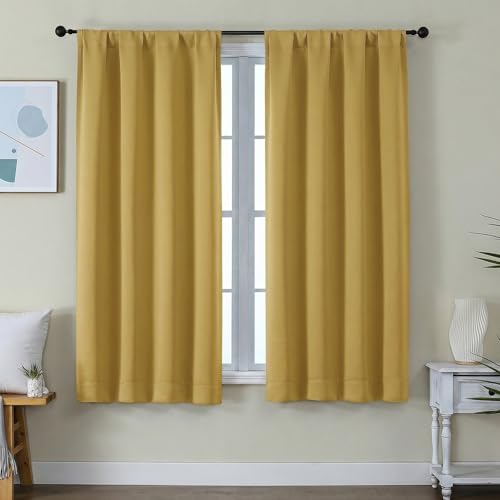 Image of Simplebrand Ava Bright Gold Blackout Curtains for Bedroom 63 Inch Length 2 Panels Set, Privacy Thermal Insulated Rod Pocket Door Window Curtains for Patio French Door Front Door, W40 x L63 Inch