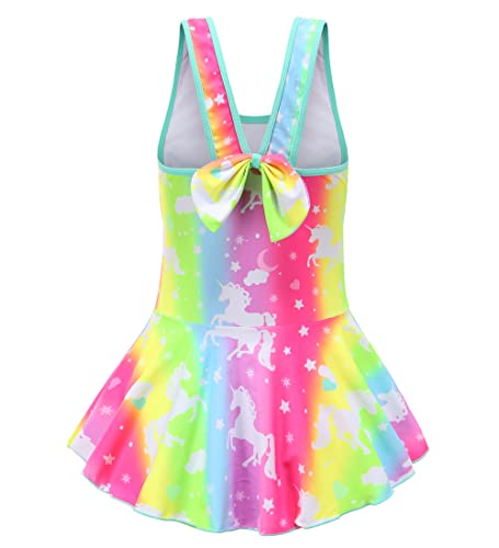 Image of Girls One Piece Rainbow Unicorn Swimsuit Stars Print Swimwear Bathing Suit