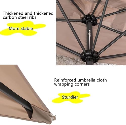 Khaki Half Patio Umbrella - UV Protection Outdoor Market Umbrella with Crank, Perfect for Garden, Balcony & Patio Use, Rectangular Design for Space-Saving Shade