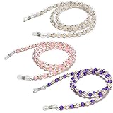 Cadena para gafas, Cadena para gafas de sol , 3 piezas de cadenas for gafas, correas for gafas de sol, soporte for gafas con perlas de imitación, cadena de retención for mujeres(White Pink Purple)