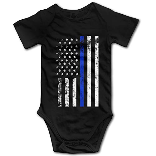 Image of PIOKNGY Thin Blue Line American Flag Baby Short Sleeve Cute Romper Bodysuit Summer Outfit Clothes Black 6 Months