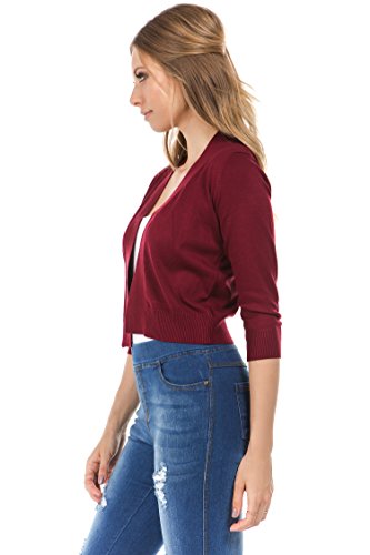 Image of Cielo Women's Soft Solid Open Front 3 /4 Sleeve Sweater Cardigan