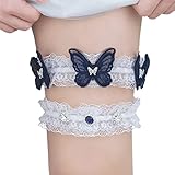 Campsis Wedding Bridal Garters Blue Butterfly Crystals Garters Belt for Bride Rhinestones Stretchy Wedding Garter Present F Prom Bachelorette Party for Women and Girls 2PCS